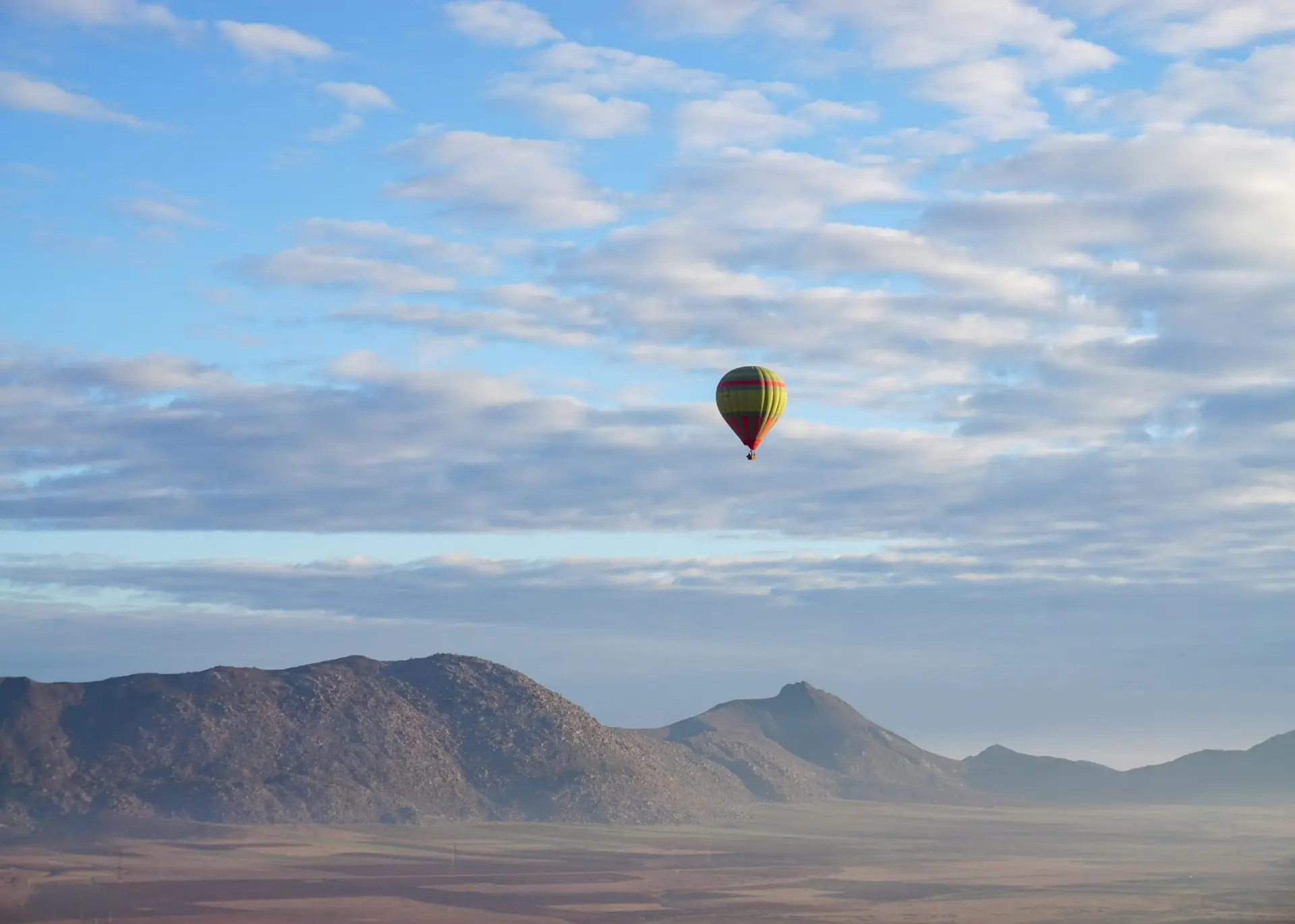 air balloon over Marrakech, view of Atlas Mountains