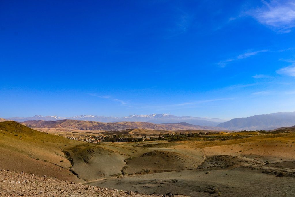 View of Agafay desert and Atlas mountain